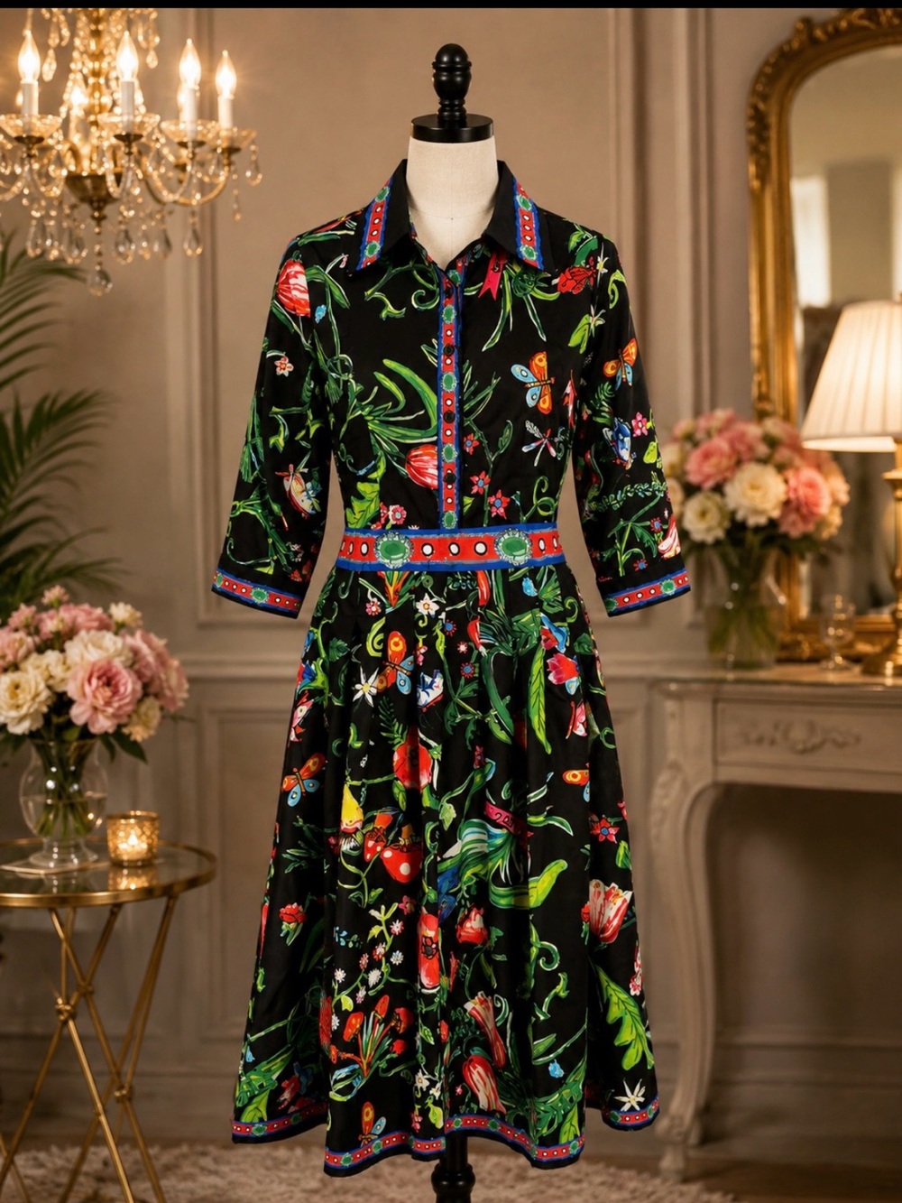 Black Floral Midi Dress